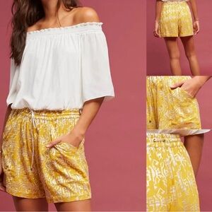 Anthropologie Elevenses Melora yellow embroidered shorts